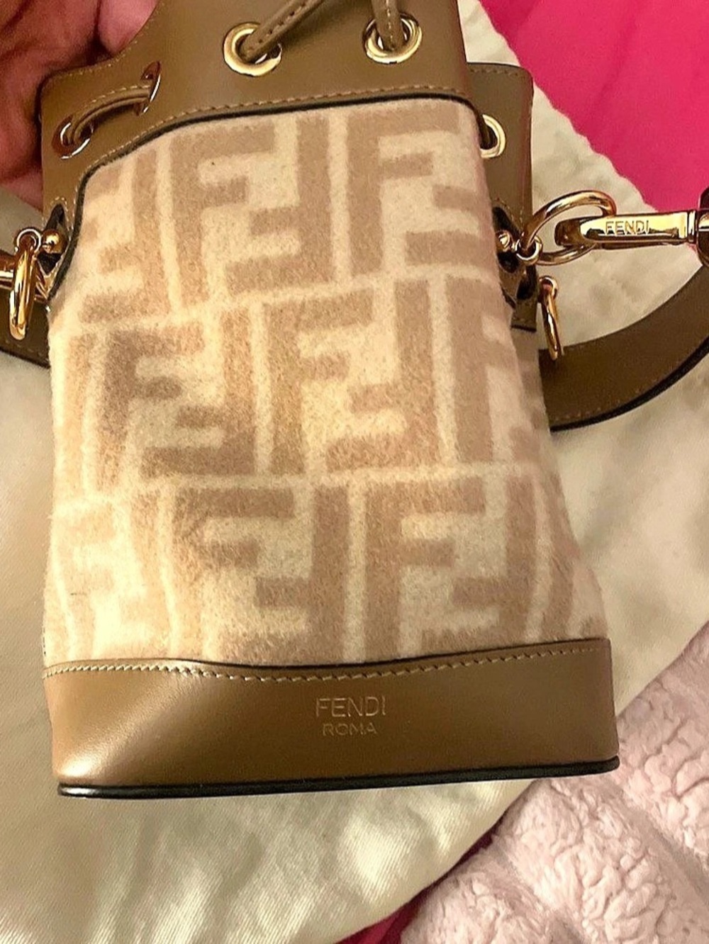 Fendi Mon Tresor Small Bucket Bag in Brown & Beige